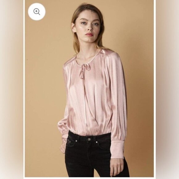 Anthropologie Nurode Tie-Neck long sleeve Bodysuit - Fall Pink size medium - Picture 1 of 12